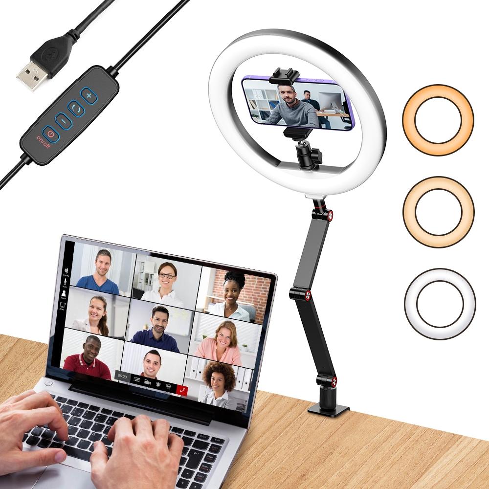 10 Inch Foldable Led Ring Light With Swing Arm Stand Phone Holder