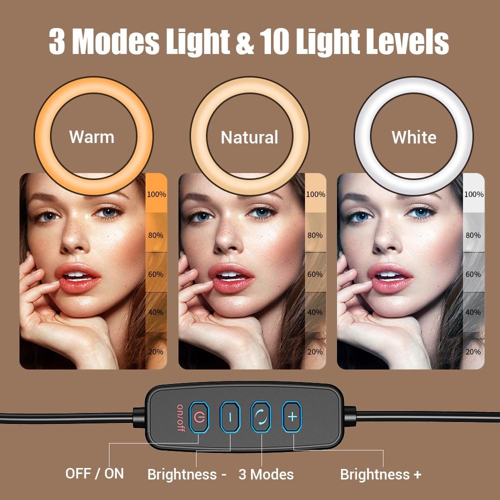 10 Inch Foldable Led Ring Light With Swing Arm Stand Phone Holder