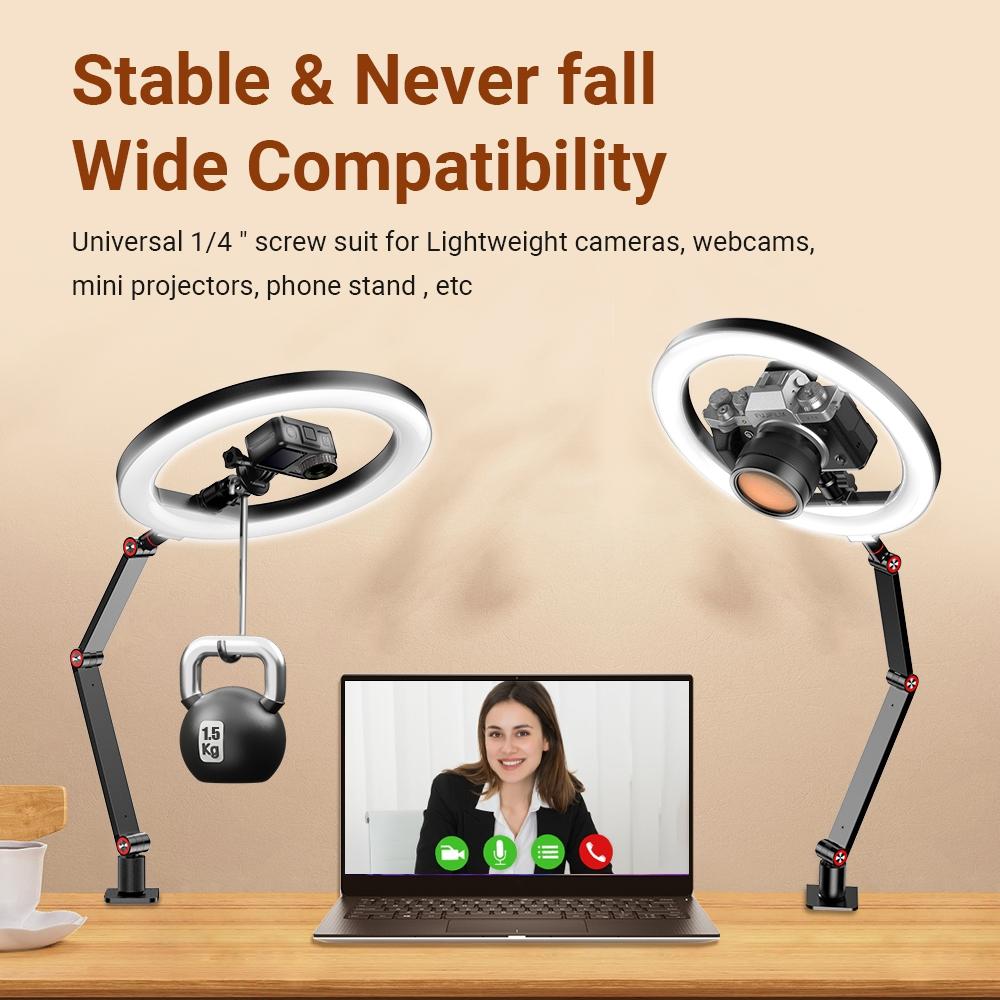 10 Inch Foldable Led Ring Light With Swing Arm Stand Phone Holder
