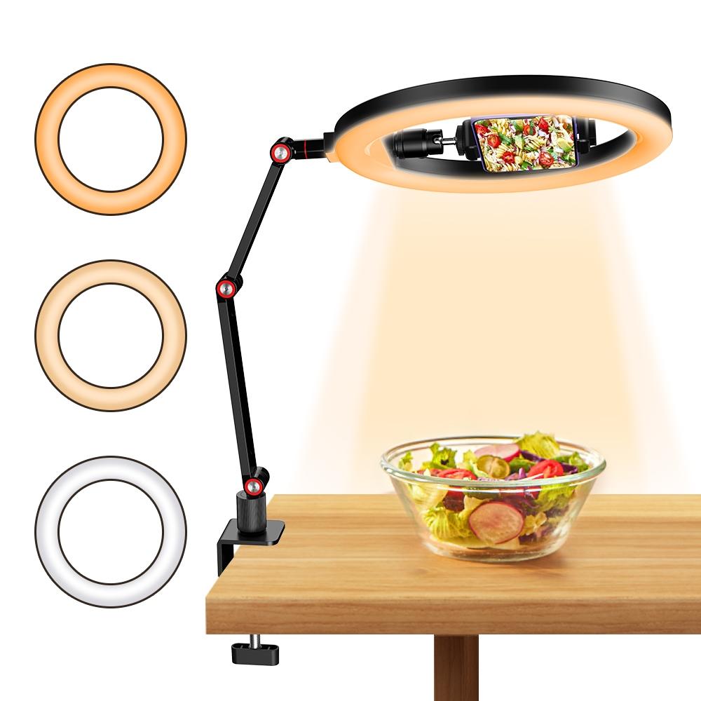 10 Inch Foldable Led Ring Light With Swing Arm Stand Phone Holder