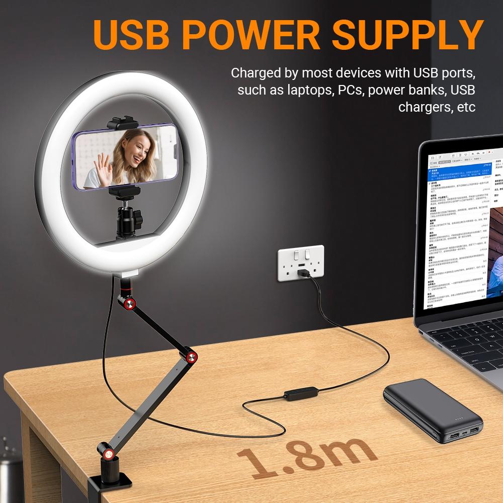 10 Inch Foldable Led Ring Light With Swing Arm Stand Phone Holder