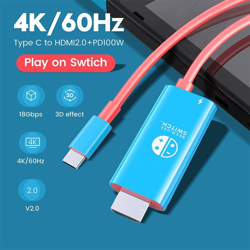 6.6 Foot Type C To Hdmi Cable For 4K Television And Nintendo Switch