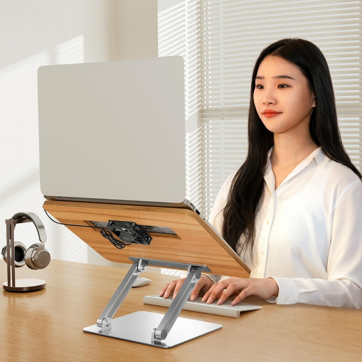 Folding Laptop Stand With Cooling Fan And Tablet Holder
