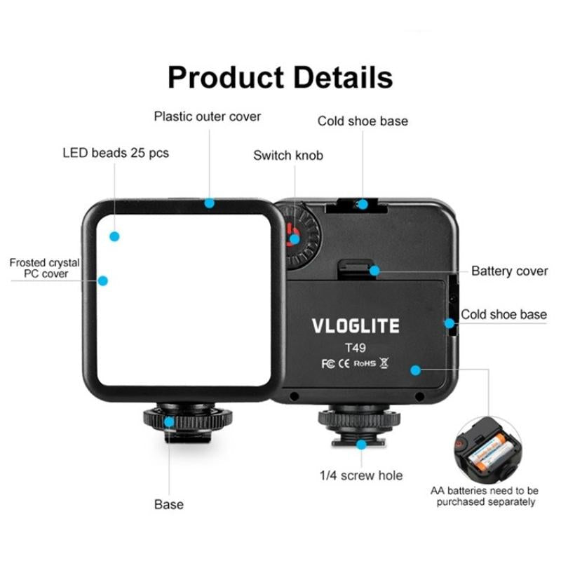 T49 Led Video Light 5600K Mini Fill Lamp For Photography And Streaming