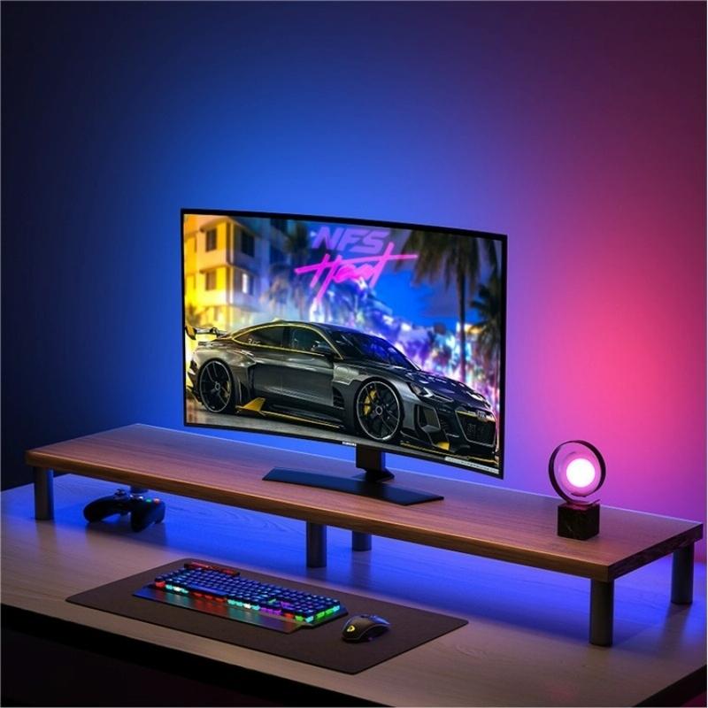 Aluminium Alloy Desktop Monitor Stand With Wooden Plate For Computer Screens