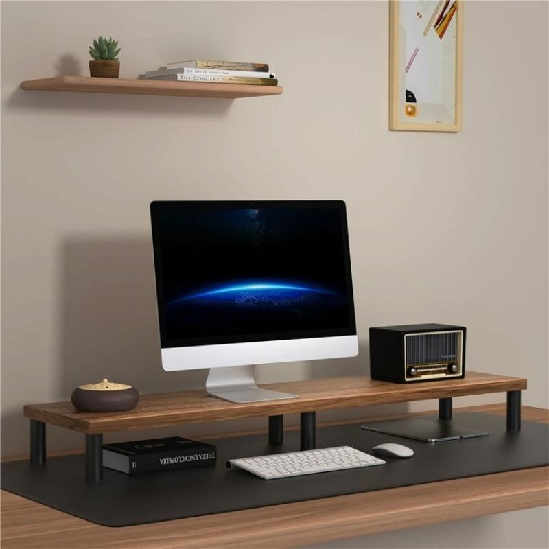 Aluminium Alloy Desktop Monitor Stand With Wooden Plate For Computer Screens