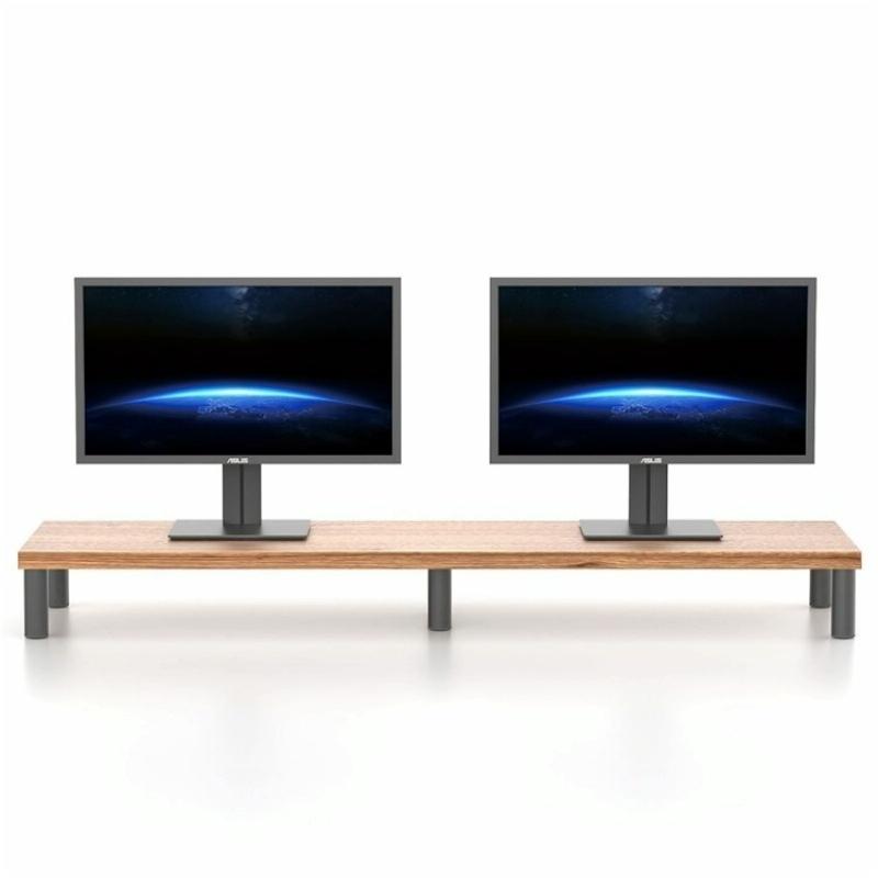 Aluminium Alloy Desktop Monitor Stand With Wooden Plate For Computer Screens