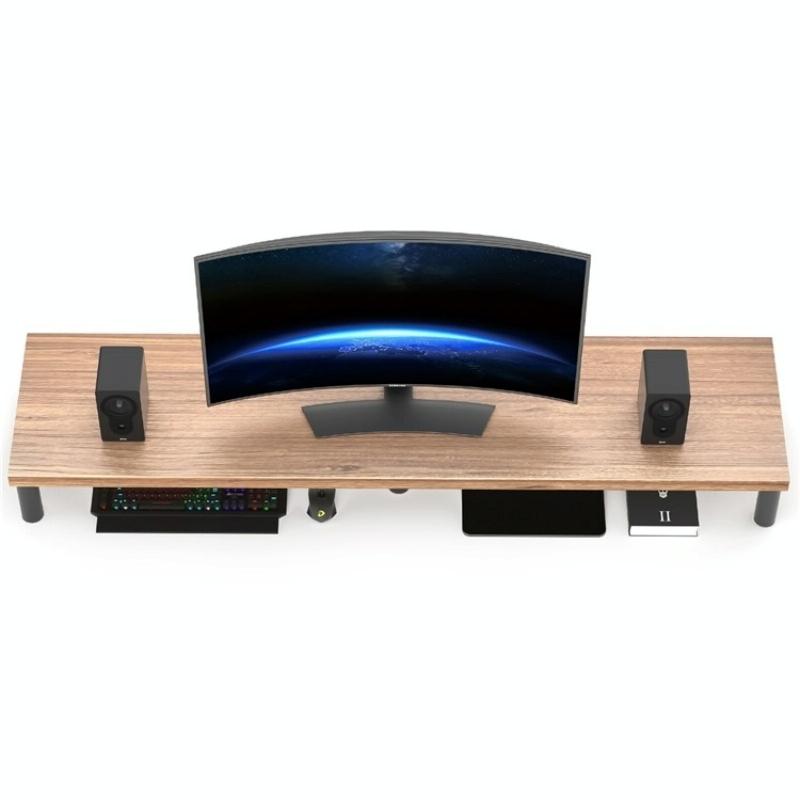 Aluminium Alloy Desktop Monitor Stand With Wooden Plate For Computer Screens