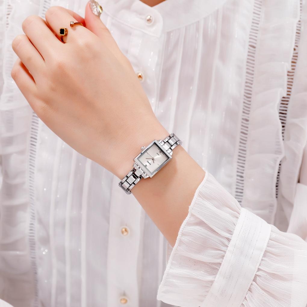 Veile Studios Elegant Square Quartz Watch For Women With Diamonds Silvery