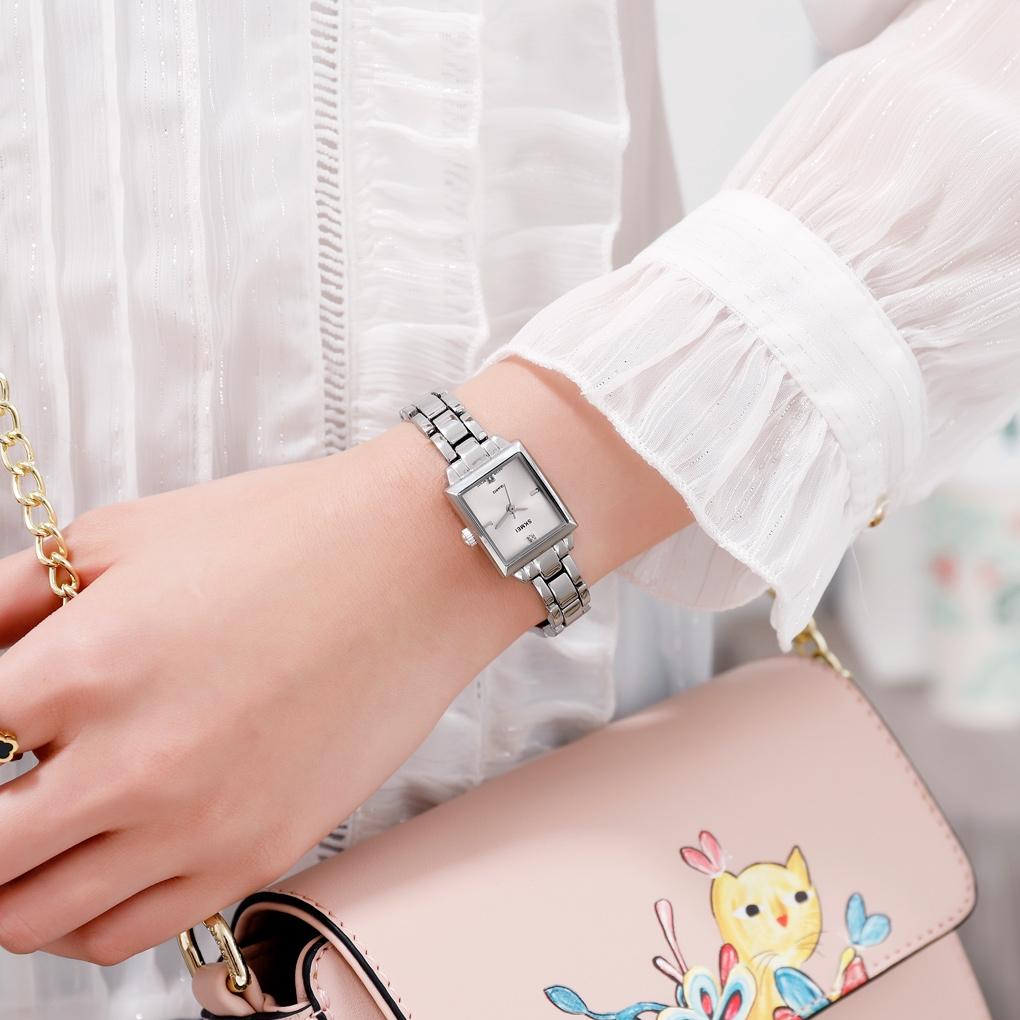 Veile Studios Elegant Square Quartz Watch For Women With Diamonds Silvery