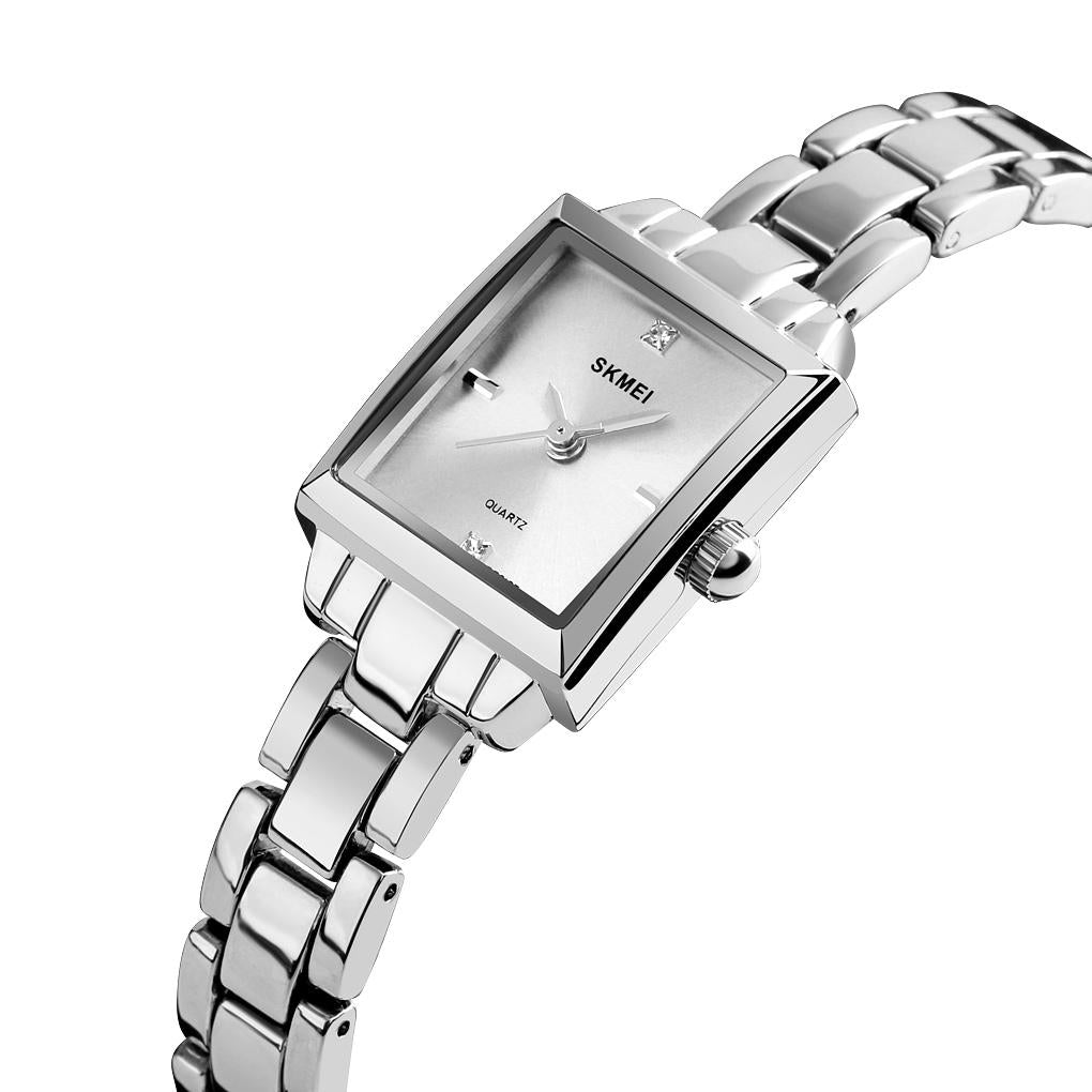 Veile Studios Elegant Square Quartz Watch For Women With Diamonds Silvery