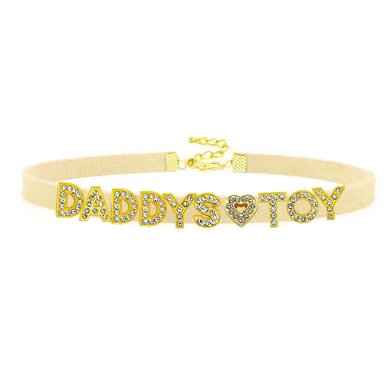 Sexy Gold Color Letters Daddys Toy Choker Collar Necklace Men Women Ddlg Role Age Play Suede Leather Chocker Cosplay Jew