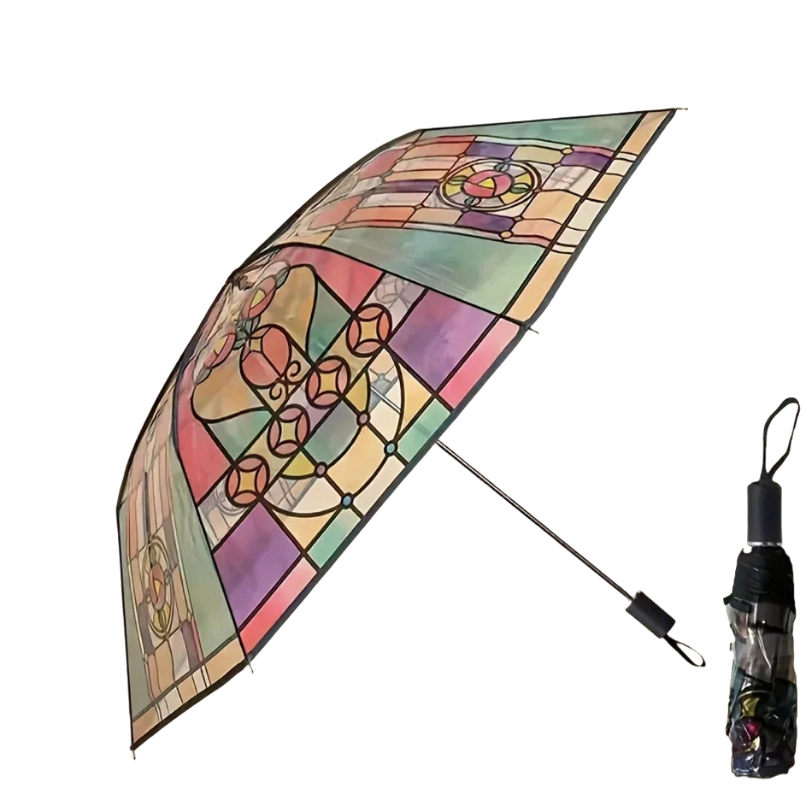 British Wind Rainforest Arch Transparent Umbrella Stained Glass Long Handle Automatic Large Romantic Sunny
