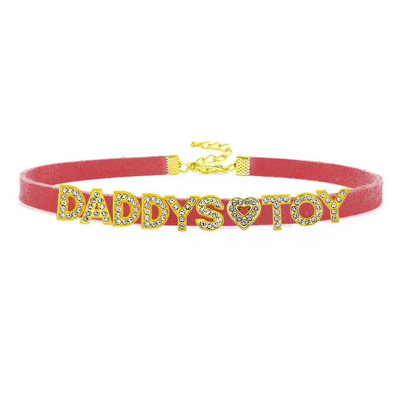 Sexy Gold Color Letters Daddys Toy Choker Collar Necklace Men Women Ddlg Role Age Play Suede Leather Chocker Cosplay Jew
