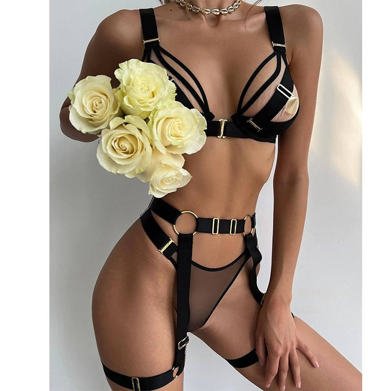 Sexy Strappy Fetish Lingerie Bra Garter Underwear Women