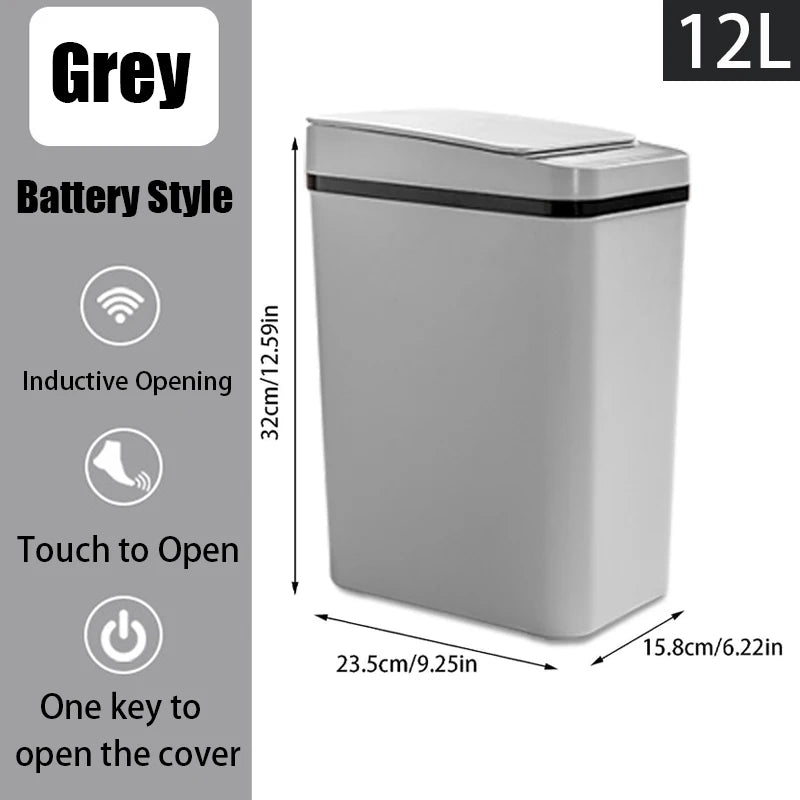 Bathroom Touchless Trash Can 12L Automatic Motion Sensor Lid Odor Proof Bin