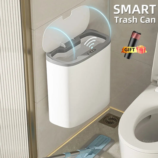 Wall Mounted 14L Smart Sensor Waterproof Electric Trash Can Waste Bin White