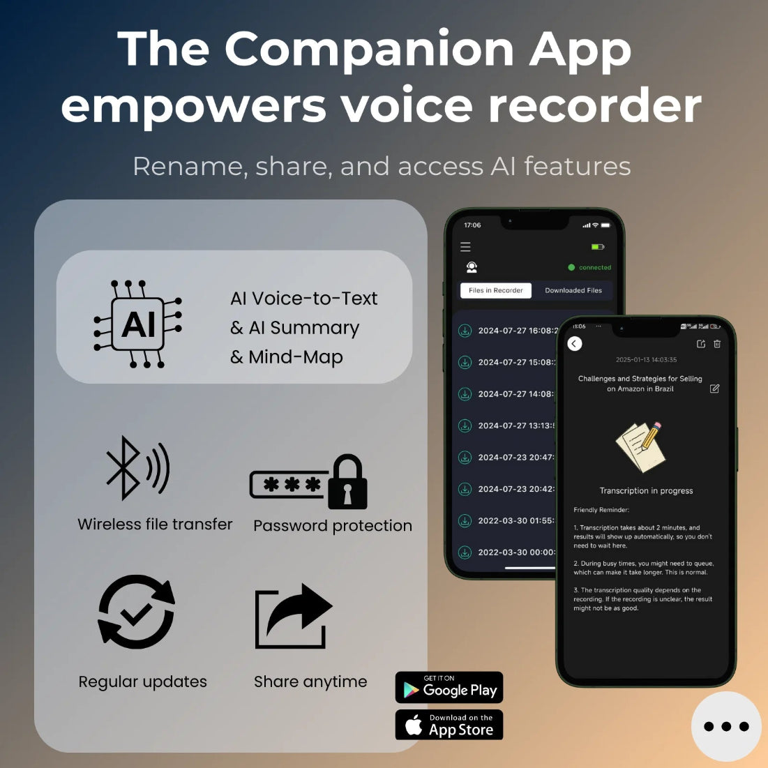 Ai Powered Voice Recorder And Call With Speech To Text & Summarization Supports 100 Languages 64Gb Storage
