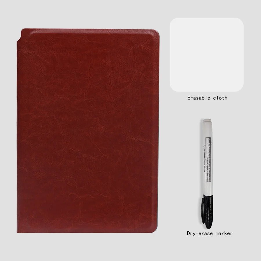A5 Reusable Whiteboard Notebook Set With Pen Erasing Cloth Leather Memo Pad Weekly Planner Portable Stylish Office