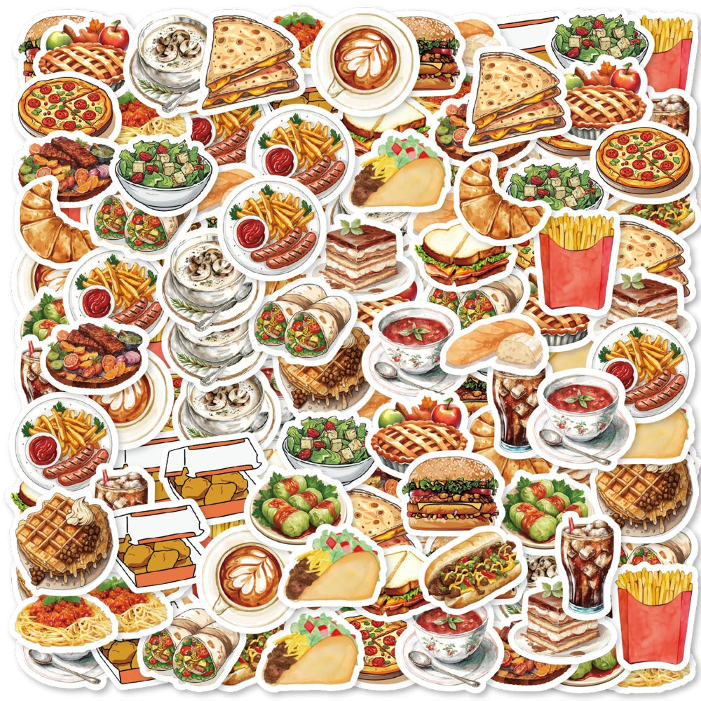 46Pcs Burger Pizza Coffee American Food Theme Stickers Decorated Notebook Water Bottle Diary Classic Toy Scrapbook Diy D