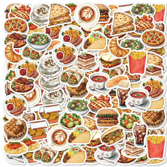 46Pcs Burger Pizza Coffee American Food Theme Stickers Decorated Notebook Water Bottle Diary Classic Toy Scrapbook Diy D