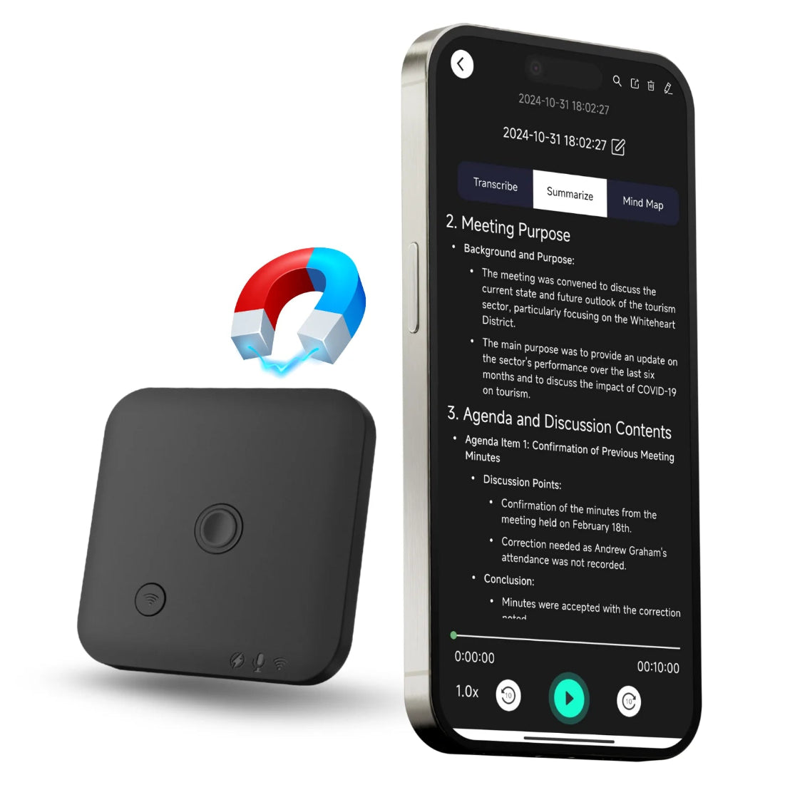 Ai Powered Voice Recorder And Call With Speech To Text & Summarization Supports 100 Languages 64Gb Storage