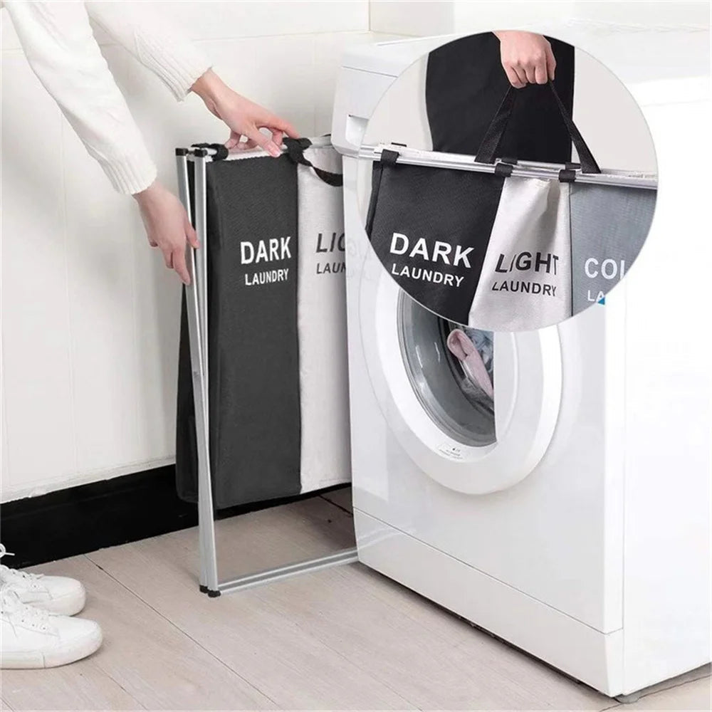 3 Grids Laundry Basket Foldable Dirty Clothes Organizer Bathroom Waterproof Storage Large Hamper Three New