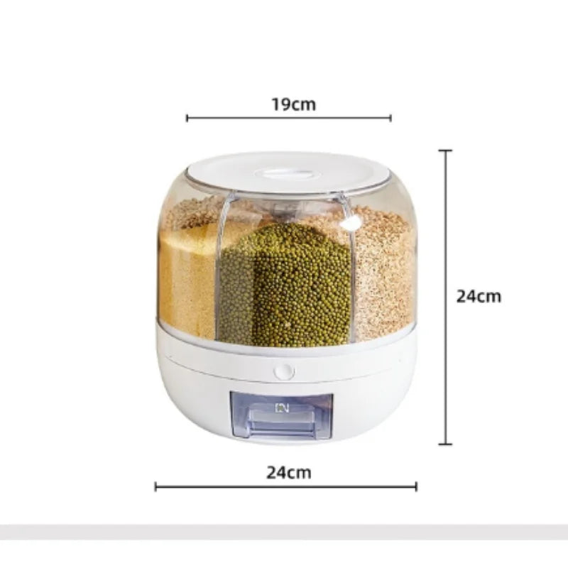 360 Degree Rotating Rice Dispenser Sealed Dry Cereal Grain Bucket Moisture Proof Kitchen Food Container Storage Box