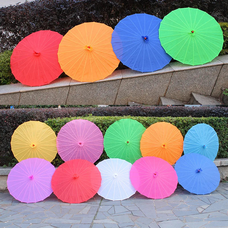Chinese Colored Fabric Umbrella White Pink Parasols China Traditional Dance Japanese Silk Props