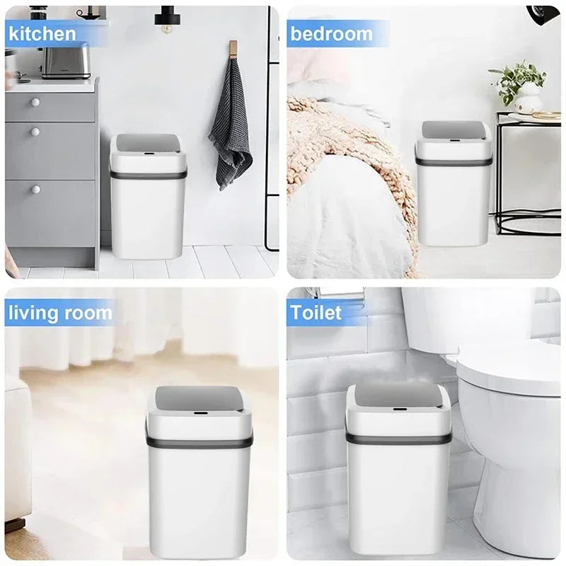Automatic Sensor Trash Can Smart Touchless White Kitchen Bathroom Waterproof 13L Electric Garbage With Lid