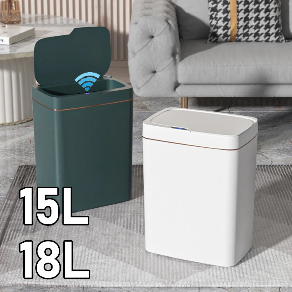 15/18L Smart Sensor Trash Can Waterproof Intelligent Touchless Quiet Auto Motion Rubbish For Kitchen Bathroom