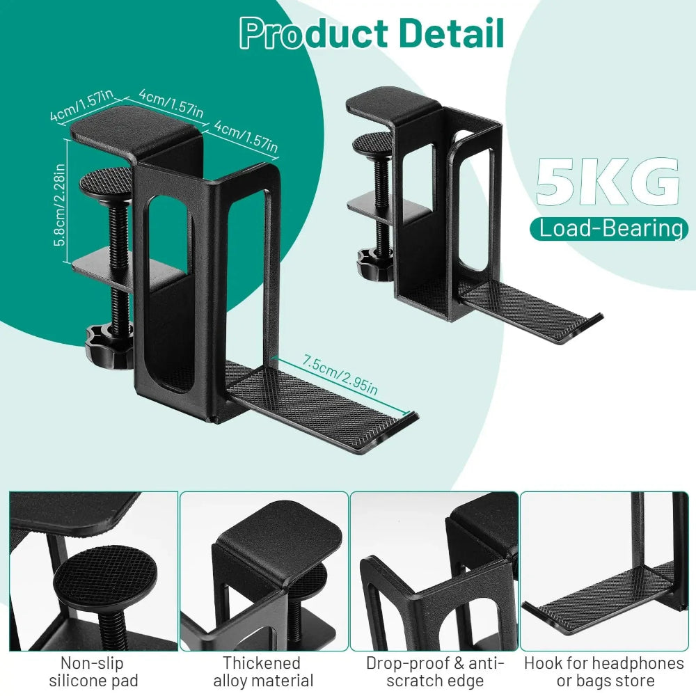 Steel Clamp Desk Side Laptop Holder Home Office Hanging Organizer