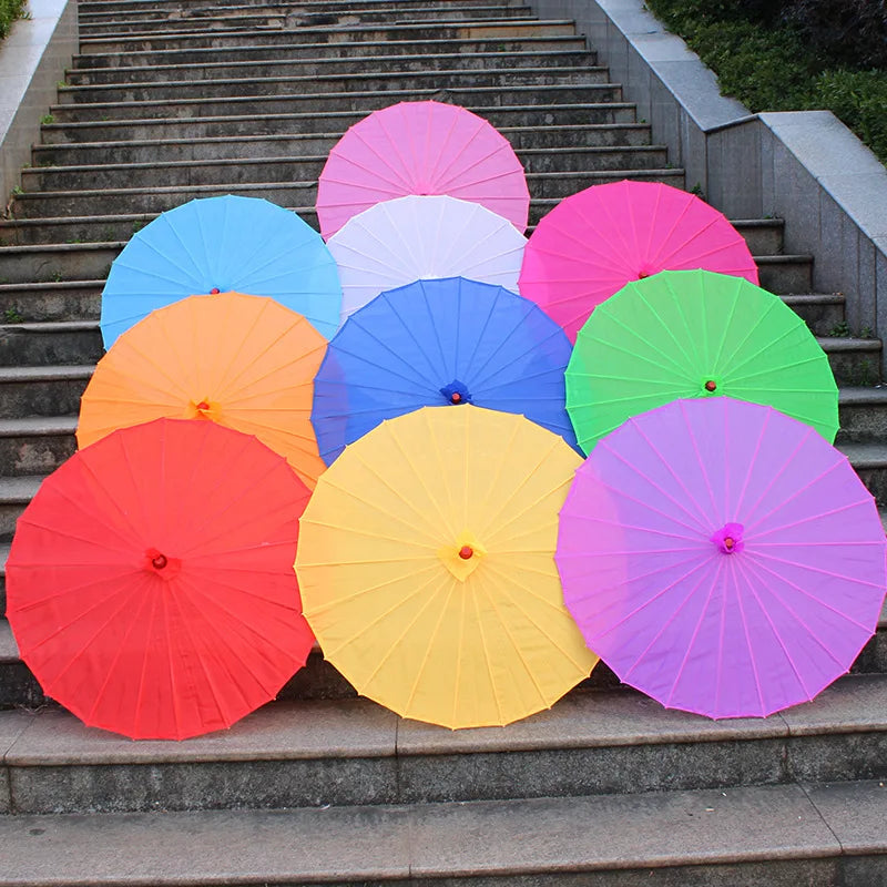 Chinese Colored Fabric Umbrella White Pink Parasols China Traditional Dance Japanese Silk Props