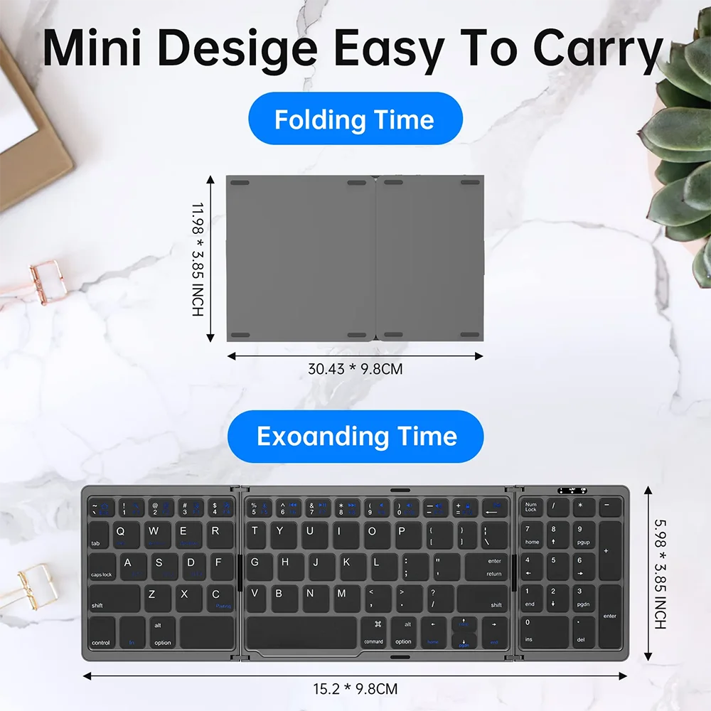 Foldable Wireless Bluetooth Keyboard Rechargeable Folding For Ipad Mobile Tablet Notebook Office Mini