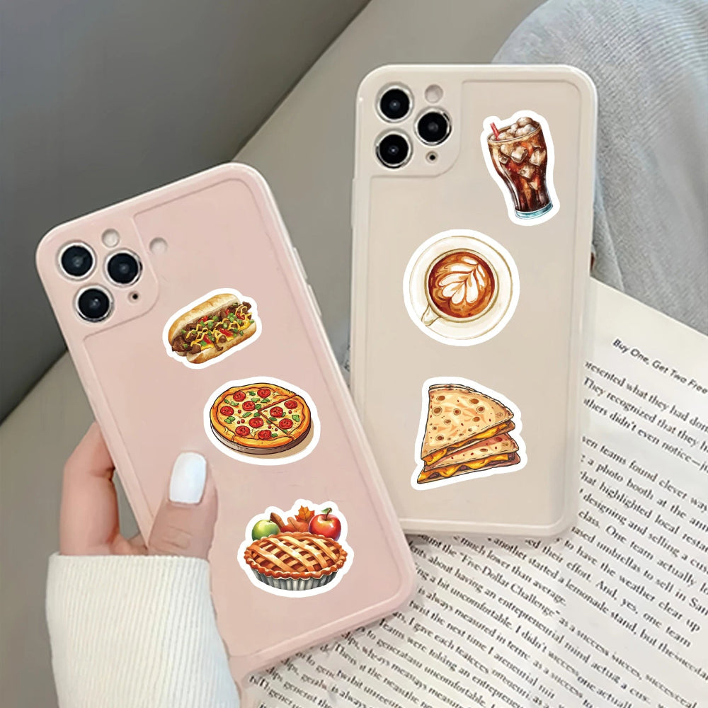 46Pcs Burger Pizza Coffee American Food Theme Stickers Decorated Notebook Water Bottle Diary Classic Toy Scrapbook Diy D