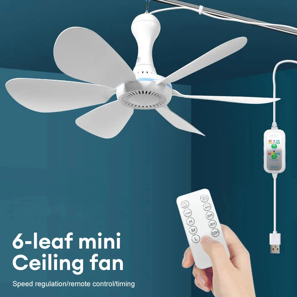 Usb Fan Silent 6 Blade Ceiling 4 Speed Hanging For Camping Bed Outdoor Camper Tents