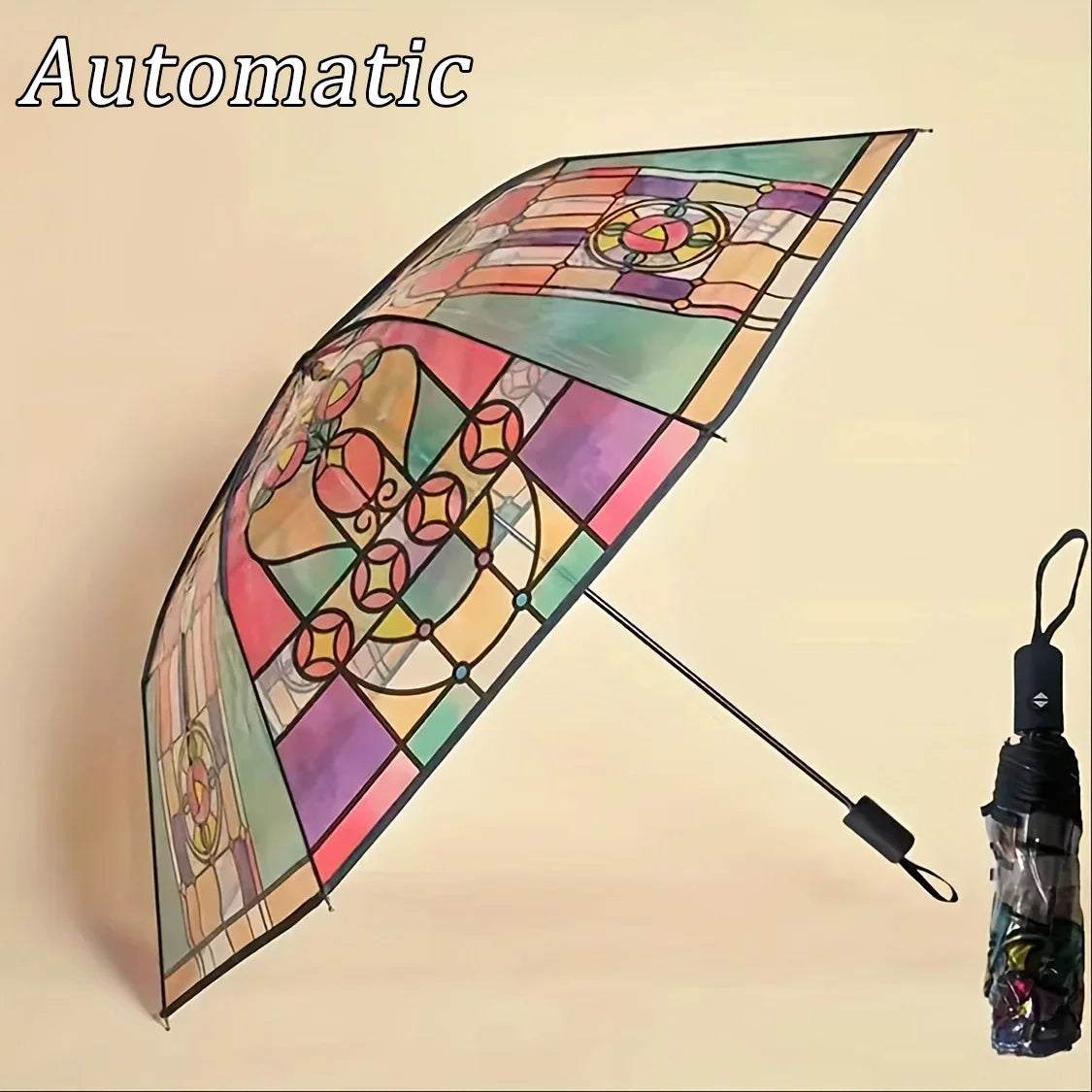 British Wind Rainforest Arch Transparent Umbrella Stained Glass Long Handle Automatic Large Romantic Sunny