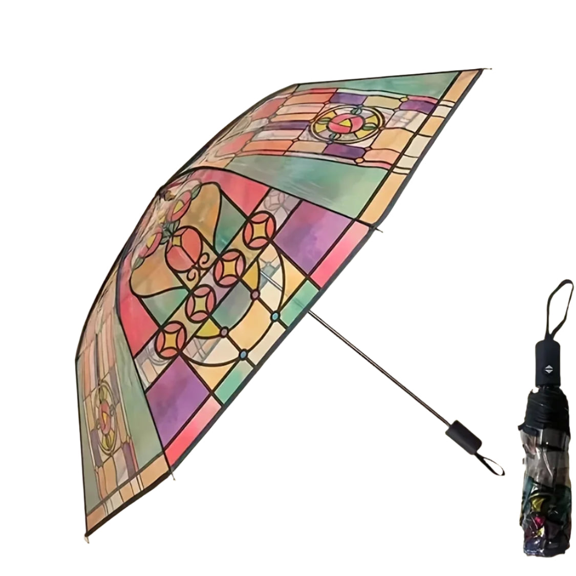 British Wind Rainforest Arch Transparent Umbrella Stained Glass Long Handle Automatic Large Romantic Sunny