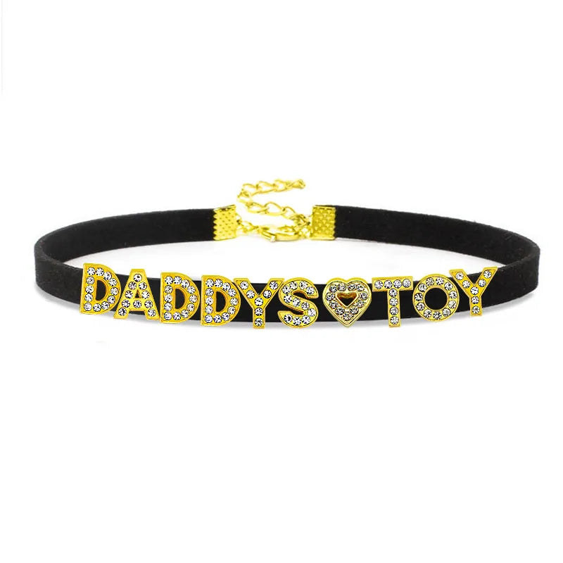 Sexy Gold Color Letters Daddys Toy Choker Collar Necklace Men Women Ddlg Role Age Play Suede Leather Chocker Cosplay Jew
