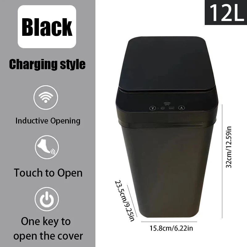 Bathroom Touchless Trash Can 12L Automatic Motion Sensor Lid Odor Proof Bin