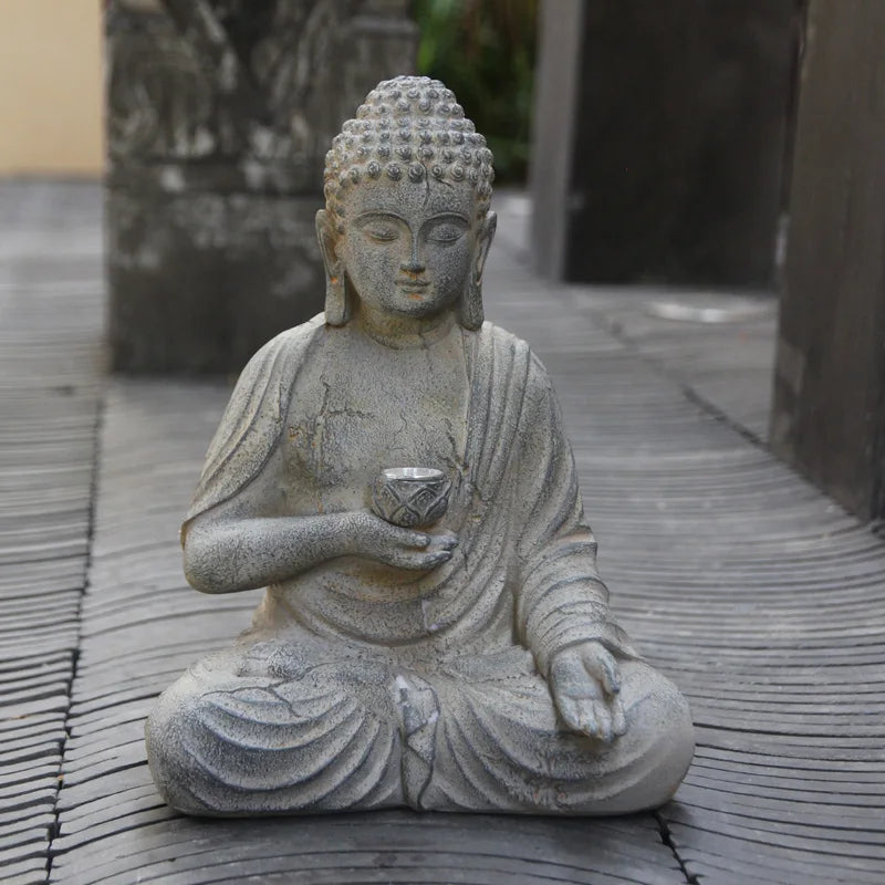 Resin Solar Buddha Statue Sculpture Garden Decor Light Zen Asian Japanese Decoration Outdoor