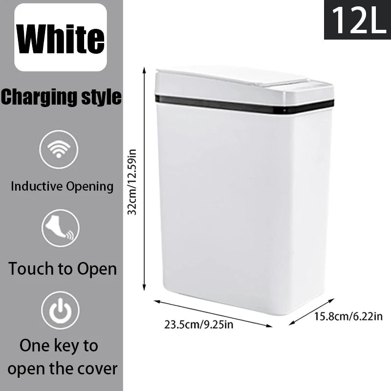 Bathroom Touchless Trash Can 12L Automatic Motion Sensor Lid Odor Proof Bin
