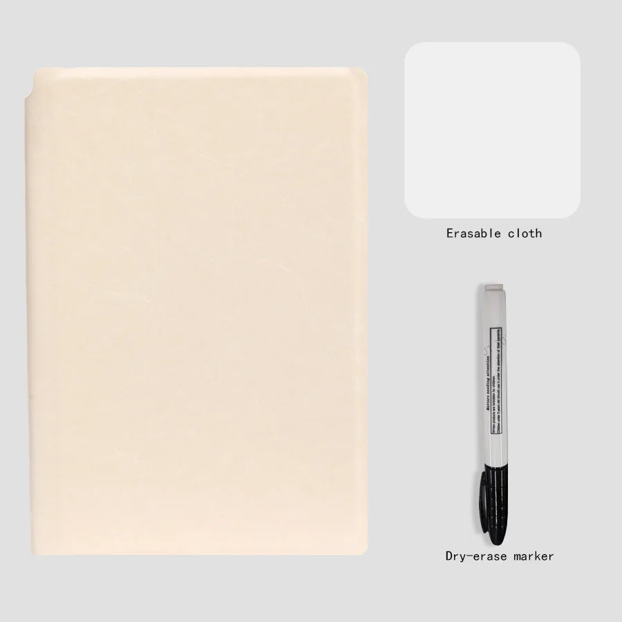 A5 Reusable Whiteboard Notebook Set With Pen Erasing Cloth Leather Memo Pad Weekly Planner Portable Stylish Office