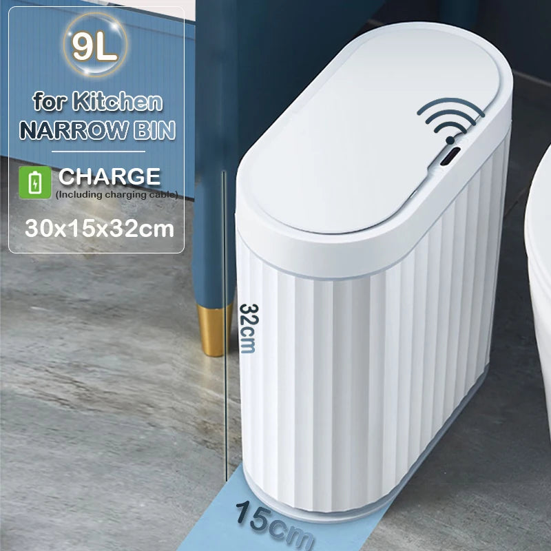 7/9L Automatic Sensor Trash Can Fashionable Roman Striped Bathroom Toilet Smart Kitchen Induction Garbage Bin Dustbin