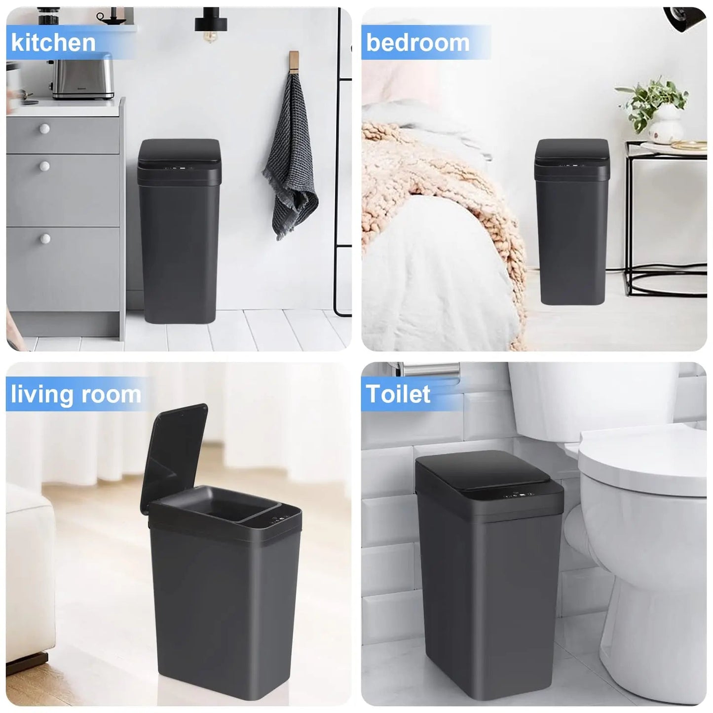 Bathroom Touchless Trash Can 12L Automatic Motion Sensor Lid Odor Proof Bin