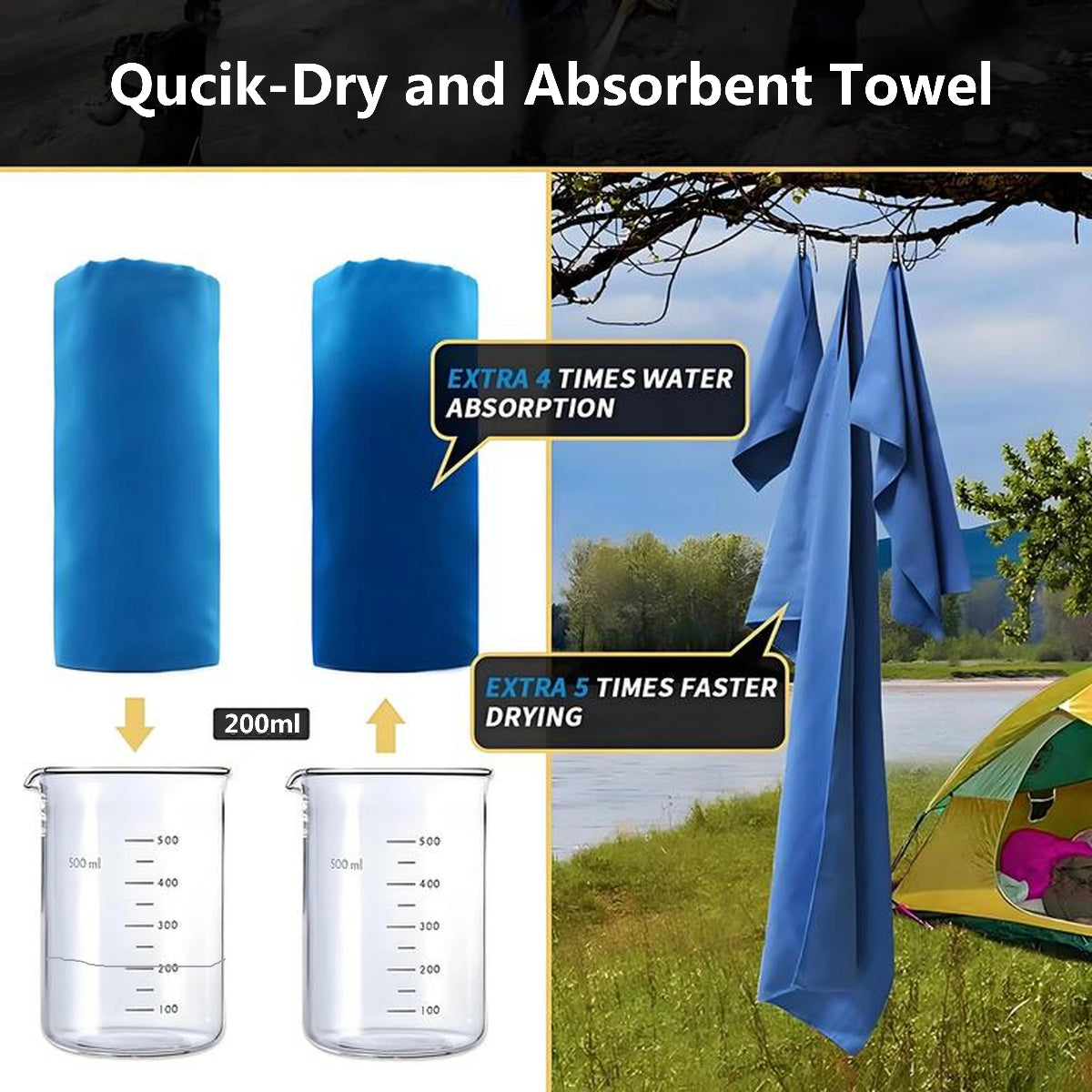 Quick Drying Microfiber Camping Towel Super Absorbent Gym/Swimming 40X80cm Lightweight Sports/Beach/ Travel Towels