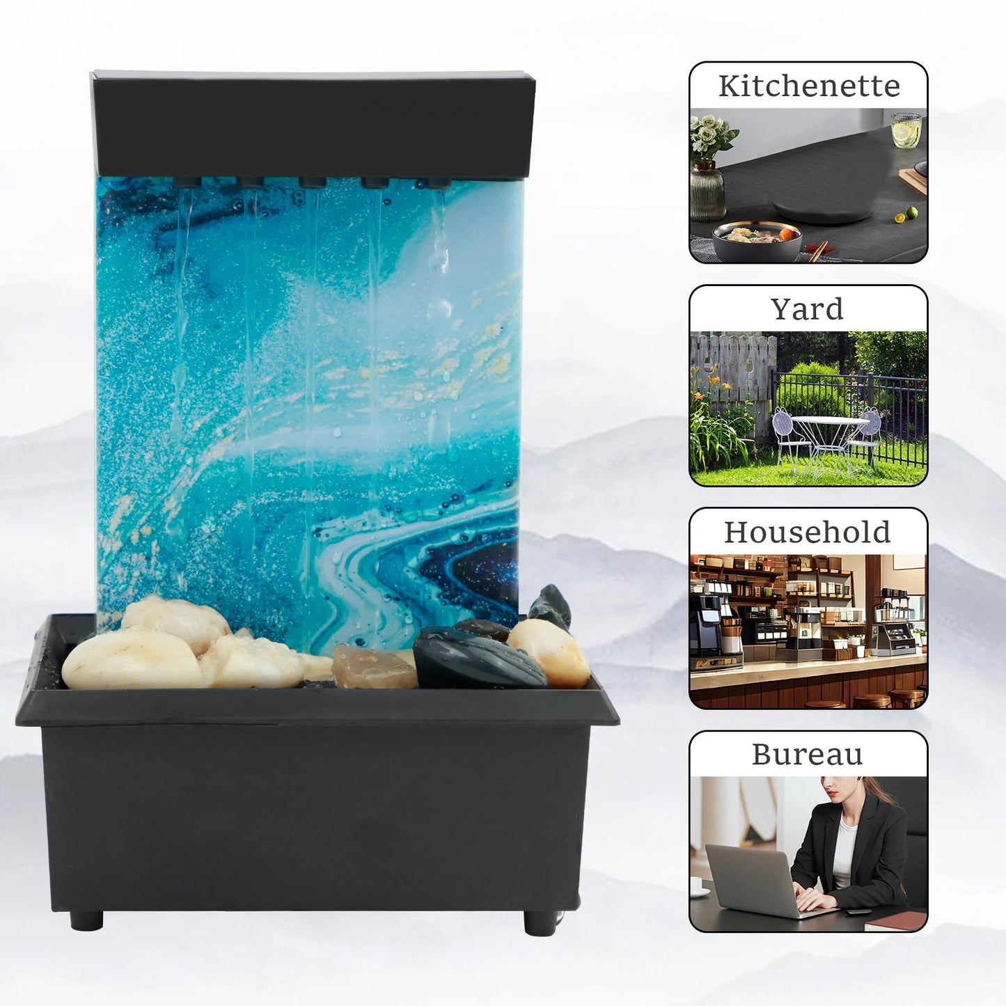 Tabletop Fountain Decor Water Landscape Ornament Attract Wealth Relax Zen Meditation