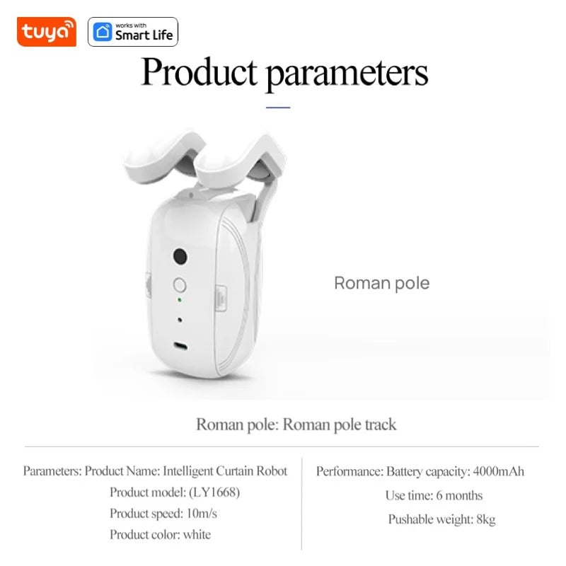 1Pcs Tuya Smart Curtain Robot Roman Rod Track App Controlsingle/Double (Works With Gateway For Remote Controli