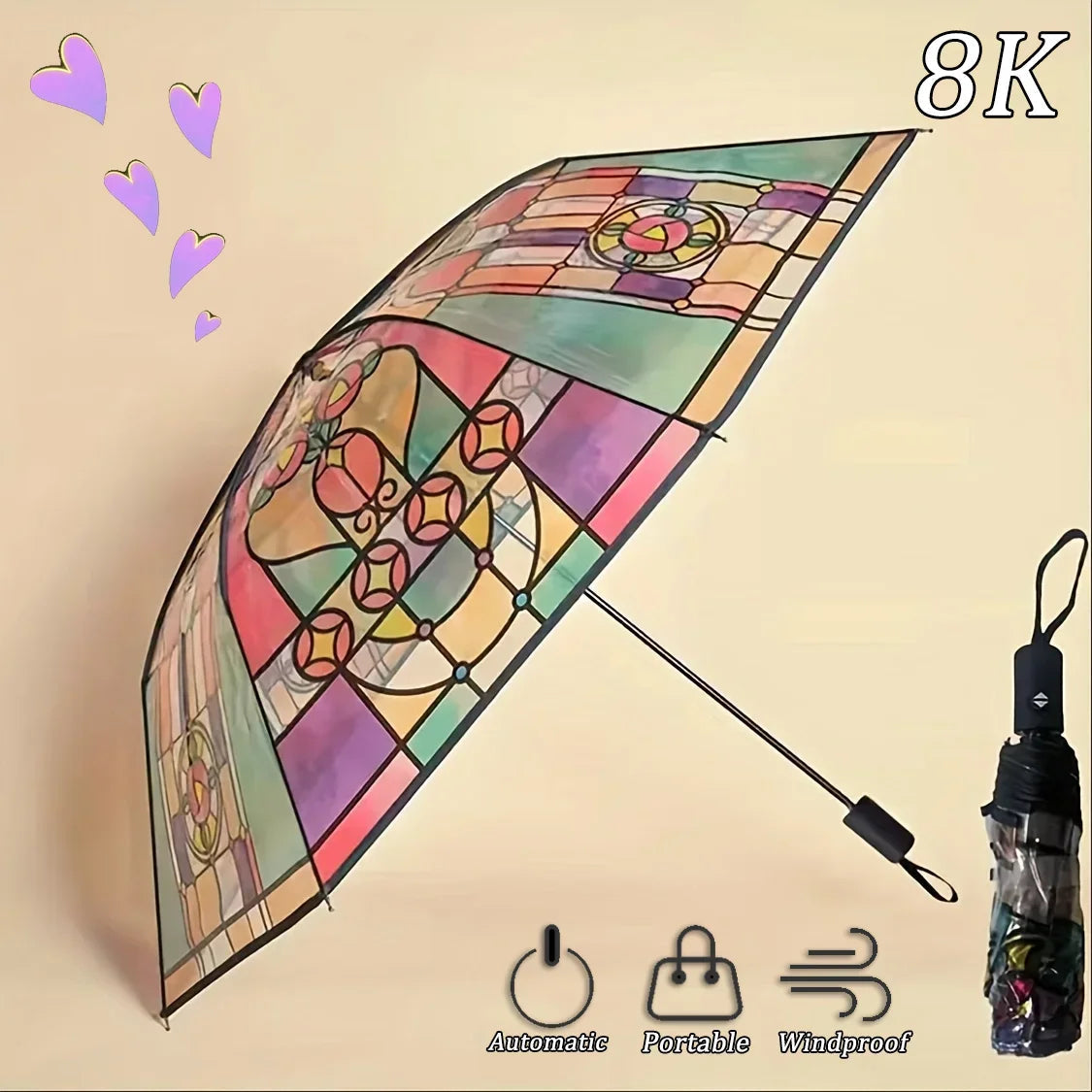 British Wind Rainforest Arch Transparent Umbrella Stained Glass Long Handle Automatic Large Romantic Sunny