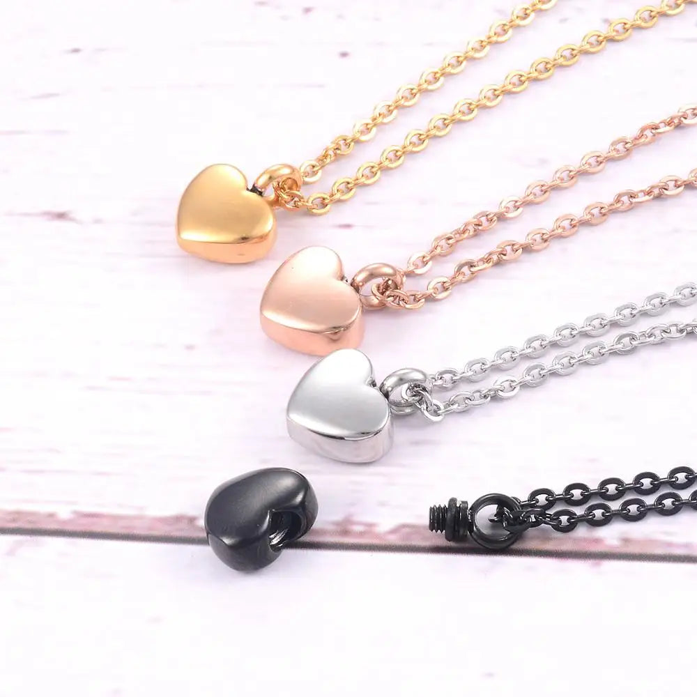 Small Heart Cremation Urn Necklace Stainless Steel Memorial Ash Pendant Jewelry